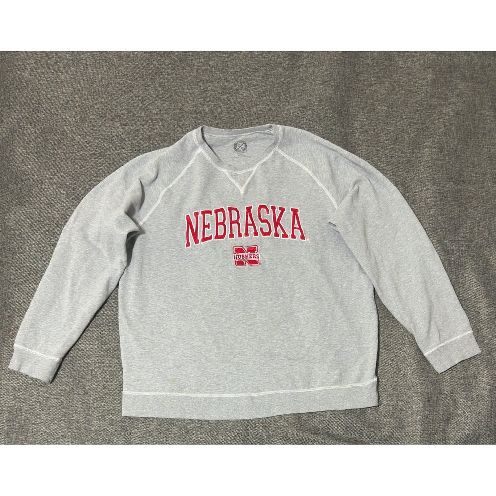 Campus Drive Mens XXL Sweatshirt Nebraska Huskers Gray Pullover Raglan